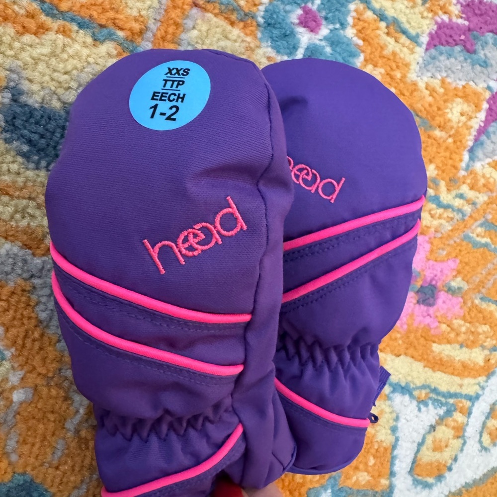 BRAND NEW Kids' Purple Mittens with Pink Stripes- xxs